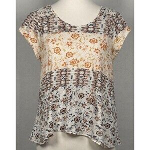 Lucky Brand Linen Blend Boho Floral Top Peasant Cottagecore Festival S Casual